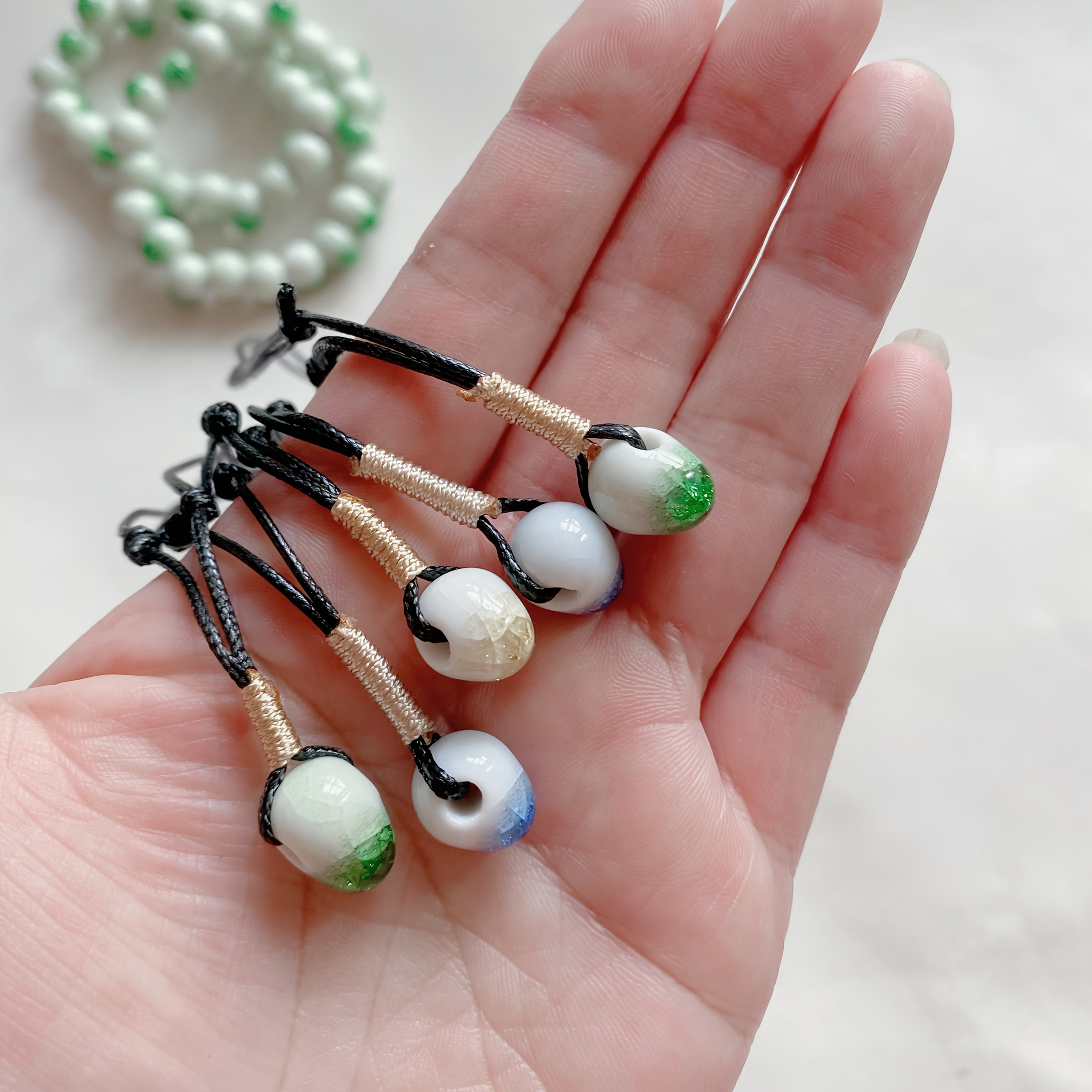 Handcrafted Teardrop Ceramic Necklace Retro Forest Style Pendant